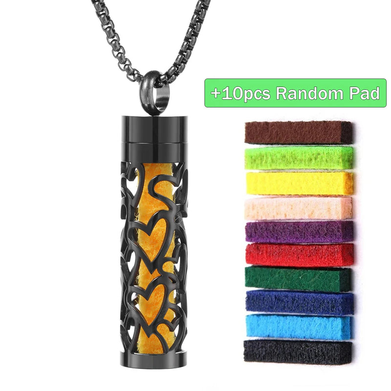 Colar Difusor de Aromaterapia em Aço Inoxidável Preto, Pingente em Espiral Aberto para Óleos Essenciais, Perfume, Medalhão Personalizado