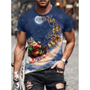 Camiseta Estampa de Árvore de Natal para Homens, Papai Noel Divertido, Camiseta 3D Estampada, Verão, Casual, Manga Curta, Gola O, Camiseta Unissex