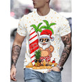 Camiseta Estampa de Árvore de Natal para Homens, Papai Noel Divertido, Camiseta 3D Estampada, Verão, Casual, Manga Curta, Gola O, Camiseta Unissex