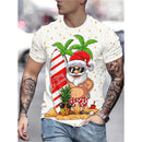 Camiseta Estampa de Árvore de Natal para Homens, Papai Noel Divertido, Camiseta 3D Estampada, Verão, Casual, Manga Curta, Gola O, Camiseta Unissex