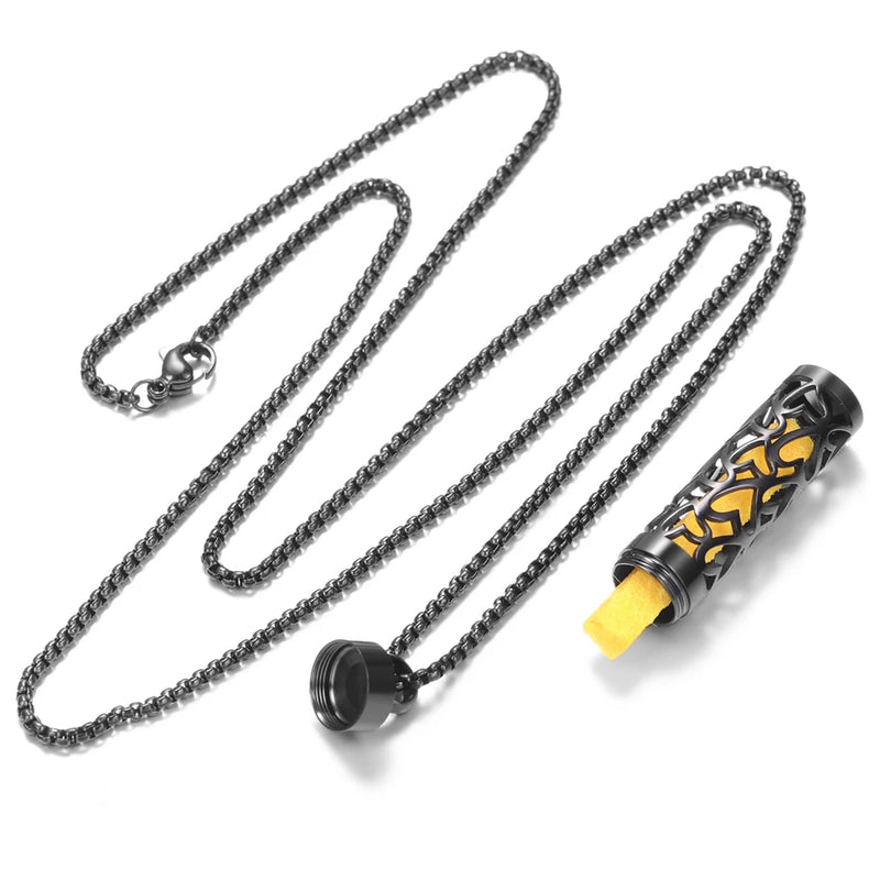Colar Difusor de Aromaterapia em Aço Inoxidável Preto, Pingente em Espiral Aberto para Óleos Essenciais, Perfume, Medalhão Personalizado