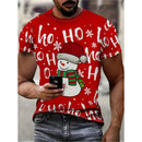 Camiseta Estampa de Árvore de Natal para Homens, Papai Noel Divertido, Camiseta 3D Estampada, Verão, Casual, Manga Curta, Gola O, Camiseta Unissex