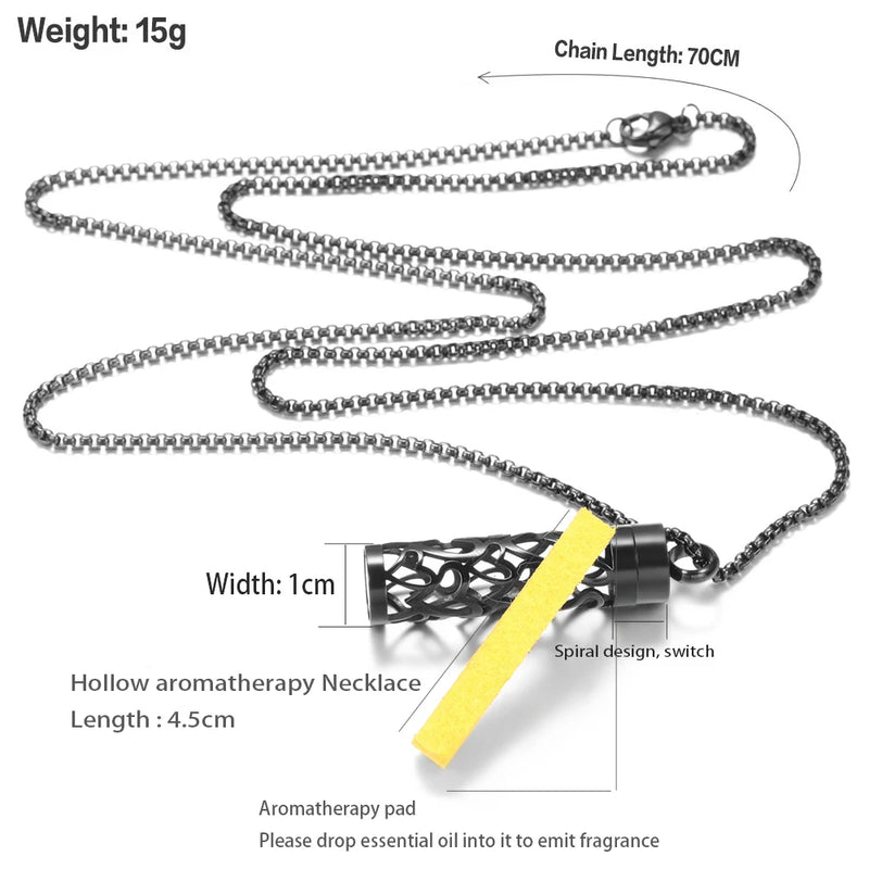 Colar Difusor de Aromaterapia em Aço Inoxidável Preto, Pingente em Espiral Aberto para Óleos Essenciais, Perfume, Medalhão Personalizado