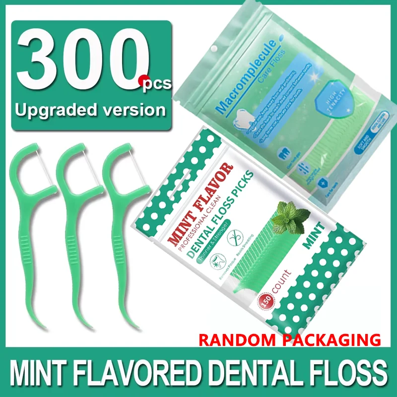 300 unidades de Fio Dental com suporte de sabor Hortelã para Adultos, Palitos de Fio Dental Ultra-Finos, Fio Dental Portátil para Casa e Viagem