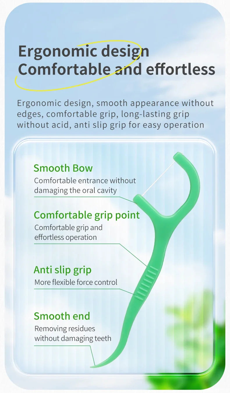 300 unidades de Fio Dental com suporte de sabor Hortelã para Adultos, Palitos de Fio Dental Ultra-Finos, Fio Dental Portátil para Casa e Viagem