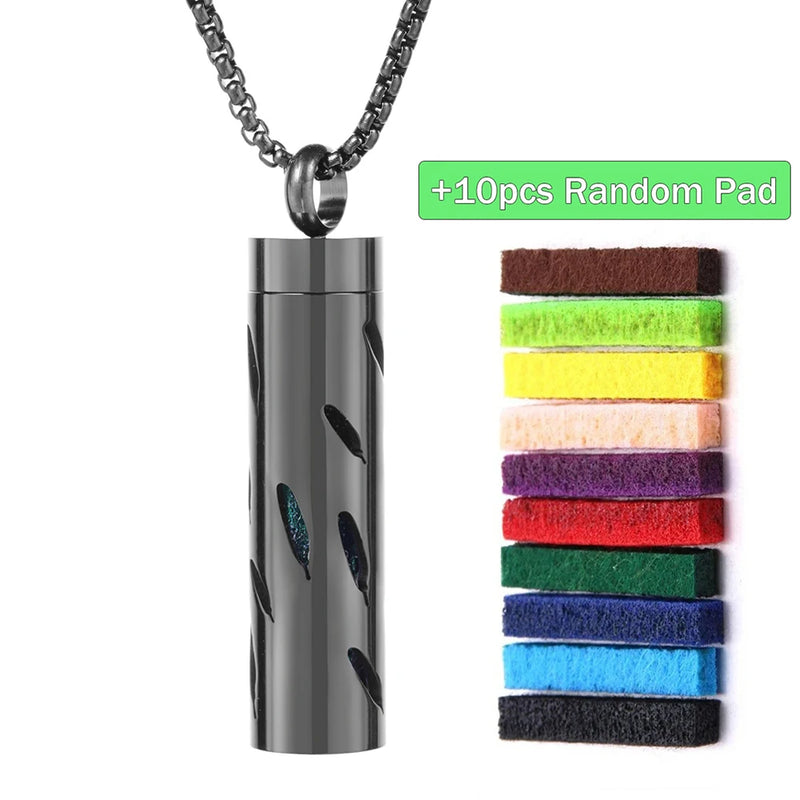 Colar Difusor de Aromaterapia em Aço Inoxidável Preto, Pingente em Espiral Aberto para Óleos Essenciais, Perfume, Medalhão Personalizado