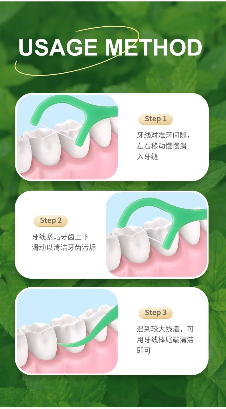 300 unidades de Fio Dental com suporte de sabor Hortelã para Adultos, Palitos de Fio Dental Ultra-Finos, Fio Dental Portátil para Casa e Viagem