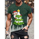Camiseta Estampa de Árvore de Natal para Homens, Papai Noel Divertido, Camiseta 3D Estampada, Verão, Casual, Manga Curta, Gola O, Camiseta Unissex