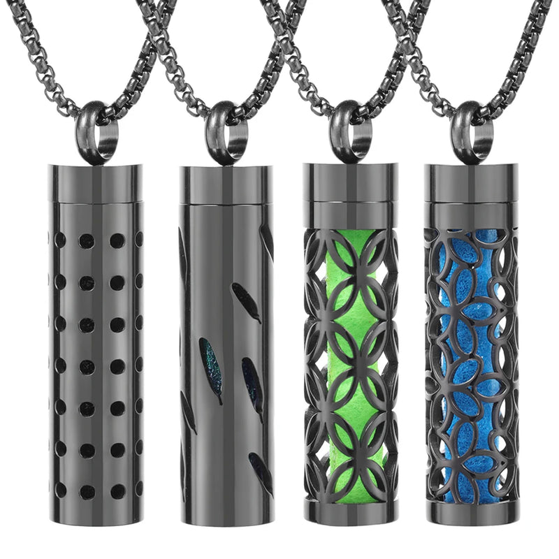 Colar Difusor de Aromaterapia em Aço Inoxidável Preto, Pingente em Espiral Aberto para Óleos Essenciais, Perfume, Medalhão Personalizado