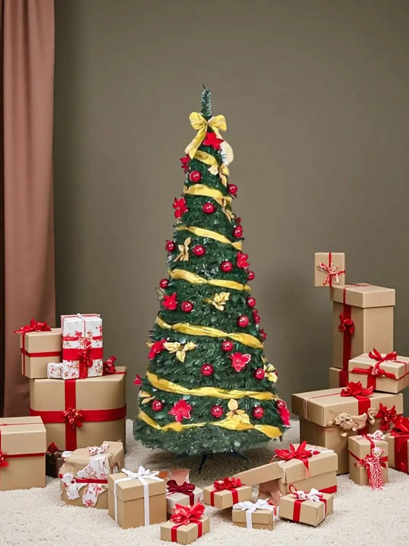 Árvore de Natal Pop-up de 120cm/4ft, árvore de Natal dobrável com luzes de LED e flores de Natal para decoração de casa