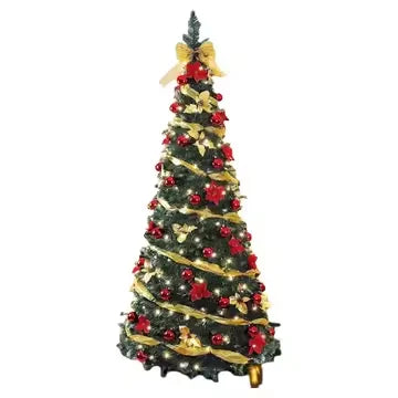 Árvore de Natal Pop-up de 120cm/4ft, árvore de Natal dobrável com luzes de LED e flores de Natal para decoração de casa