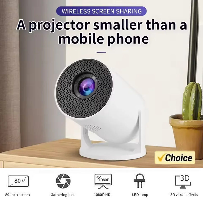 Projetor Portátil HY200 1080P com Ângulo Ajustável de 270° para Celular/Notebook/TV Box, com Entrada HDMI/USB e Alto-falante