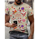 Camiseta Estampa de Árvore de Natal para Homens, Papai Noel Divertido, Camiseta 3D Estampada, Verão, Casual, Manga Curta, Gola O, Camiseta Unissex