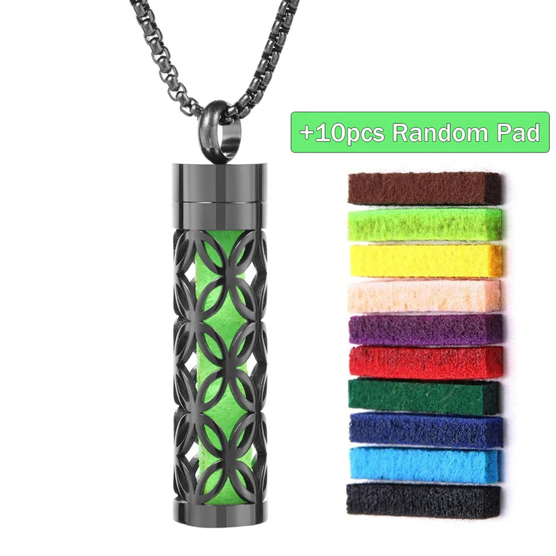 Colar Difusor de Aromaterapia em Aço Inoxidável Preto, Pingente em Espiral Aberto para Óleos Essenciais, Perfume, Medalhão Personalizado