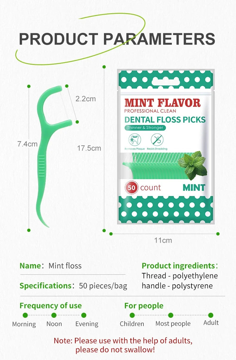 300 unidades de Fio Dental com suporte de sabor Hortelã para Adultos, Palitos de Fio Dental Ultra-Finos, Fio Dental Portátil para Casa e Viagem