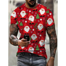 Camiseta Estampa de Árvore de Natal para Homens, Papai Noel Divertido, Camiseta 3D Estampada, Verão, Casual, Manga Curta, Gola O, Camiseta Unissex