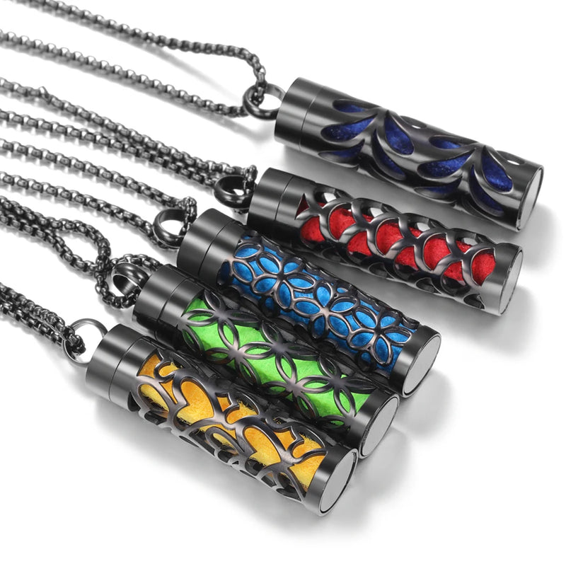 Colar Difusor de Aromaterapia em Aço Inoxidável Preto, Pingente em Espiral Aberto para Óleos Essenciais, Perfume, Medalhão Personalizado