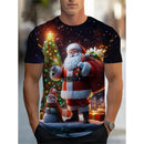 Camiseta Estampa de Árvore de Natal para Homens, Papai Noel Divertido, Camiseta 3D Estampada, Verão, Casual, Manga Curta, Gola O, Camiseta Unissex
