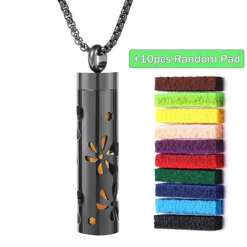 Colar Difusor de Aromaterapia em Aço Inoxidável Preto, Pingente em Espiral Aberto para Óleos Essenciais, Perfume, Medalhão Personalizado