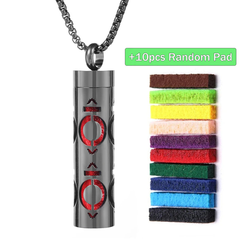 Colar Difusor de Aromaterapia em Aço Inoxidável Preto, Pingente em Espiral Aberto para Óleos Essenciais, Perfume, Medalhão Personalizado