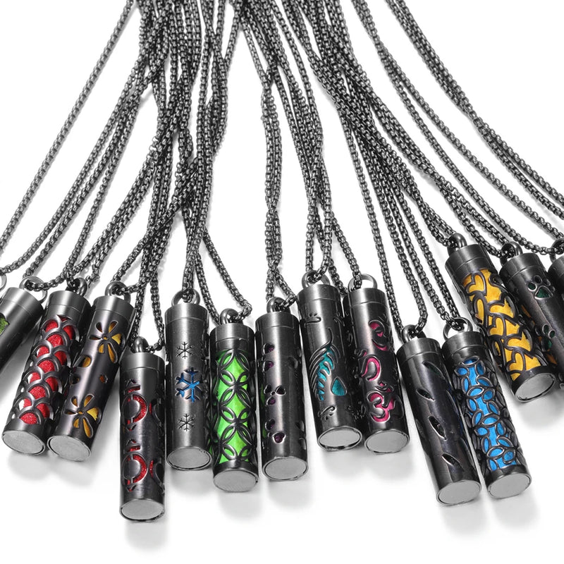 Colar Difusor de Aromaterapia em Aço Inoxidável Preto, Pingente em Espiral Aberto para Óleos Essenciais, Perfume, Medalhão Personalizado