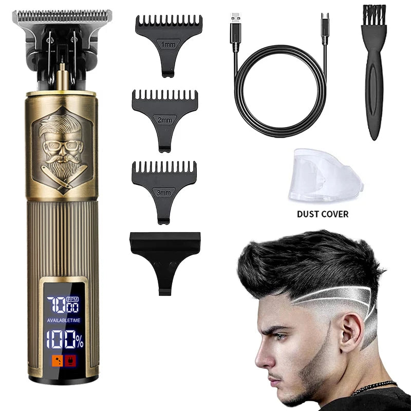 Máquina de Cortar Cabelo Profissional Aparador de Cabelo Recarregável Cortador de Cabelo de Metal para Homens