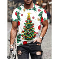 Camiseta Estampa de Árvore de Natal para Homens, Papai Noel Divertido, Camiseta 3D Estampada, Verão, Casual, Manga Curta, Gola O, Camiseta Unissex