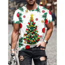 Camiseta Estampa de Árvore de Natal para Homens, Papai Noel Divertido, Camiseta 3D Estampada, Verão, Casual, Manga Curta, Gola O, Camiseta Unissex