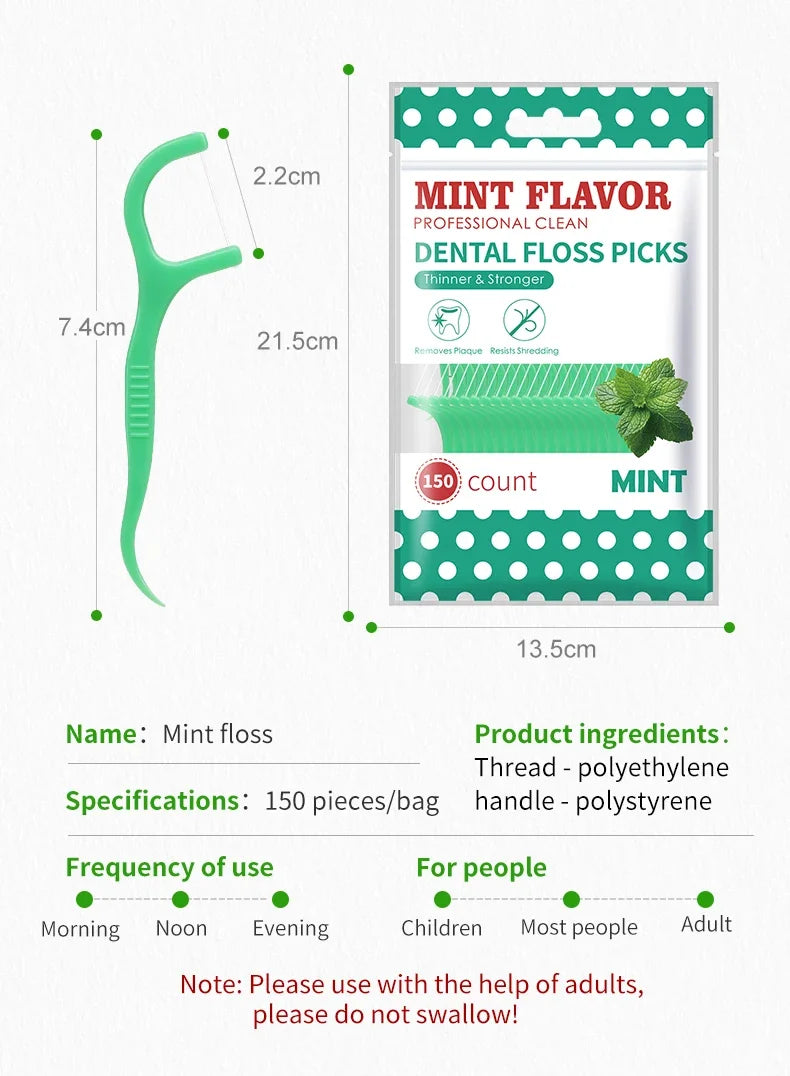 300 unidades de Fio Dental com suporte de sabor Hortelã para Adultos, Palitos de Fio Dental Ultra-Finos, Fio Dental Portátil para Casa e Viagem