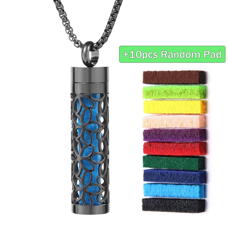 Colar Difusor de Aromaterapia em Aço Inoxidável Preto, Pingente em Espiral Aberto para Óleos Essenciais, Perfume, Medalhão Personalizado