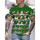 Camiseta Estampa de Árvore de Natal para Homens, Papai Noel Divertido, Camiseta 3D Estampada, Verão, Casual, Manga Curta, Gola O, Camiseta Unissex