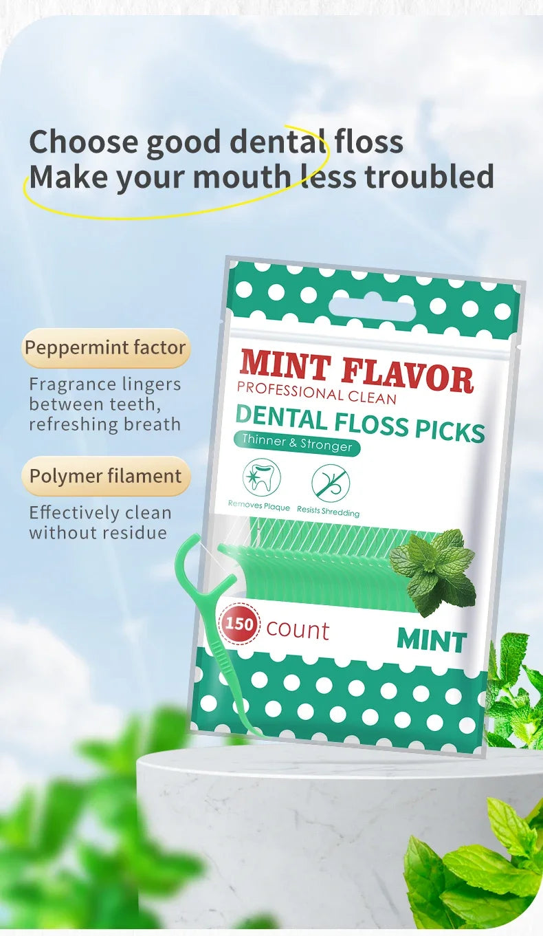 300 unidades de Fio Dental com suporte de sabor Hortelã para Adultos, Palitos de Fio Dental Ultra-Finos, Fio Dental Portátil para Casa e Viagem